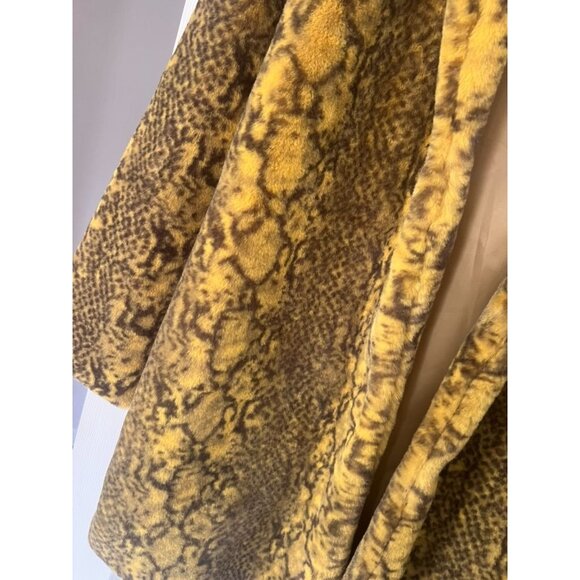Eilly Bazar Faux Fur Coat M Yellow Brown Snake Print Plush Jacket Y2K Statement - Picture 2 of 6